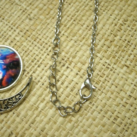 Crescent Moon with Nebula Cabochon Dangle Necklace - Picture 9 of 14